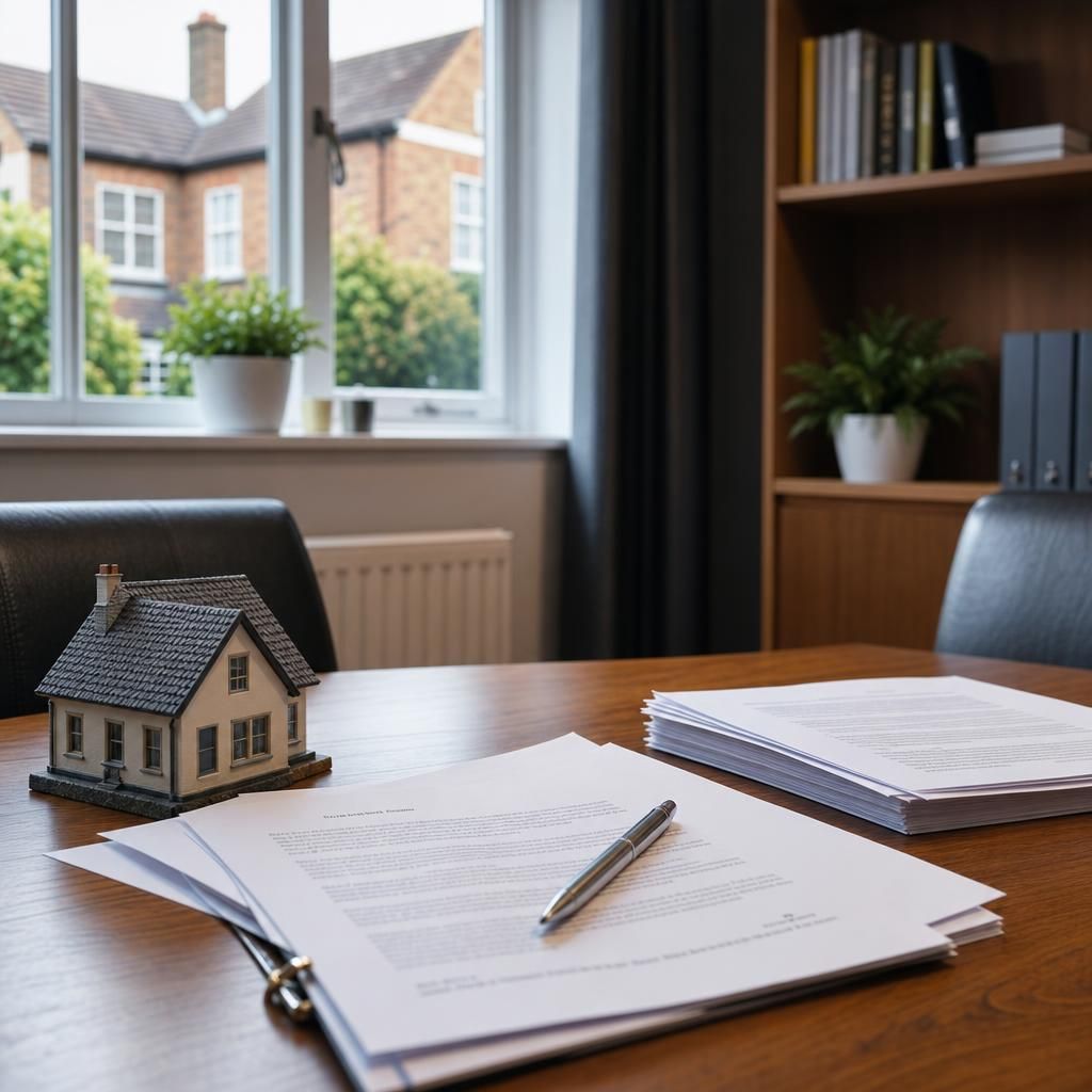 A house with legal documents on the table