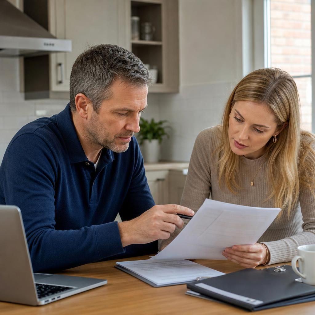 Homeowner reviewing mortgage documents with a property agent