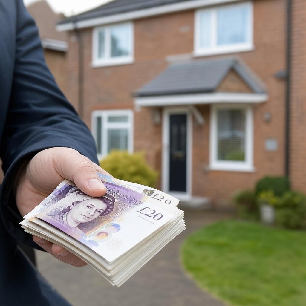 A gavel next to a house graphic