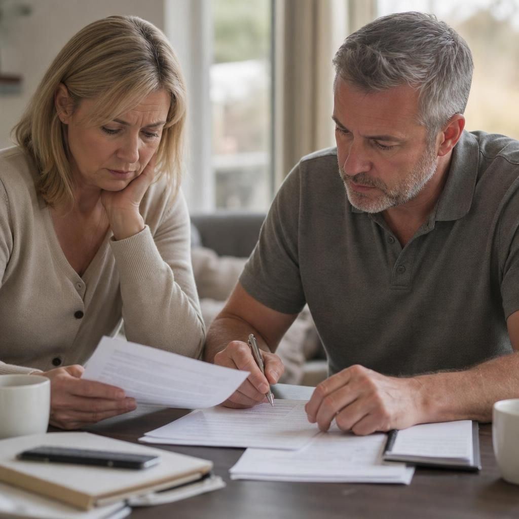 Couple reviewing documents for house sale