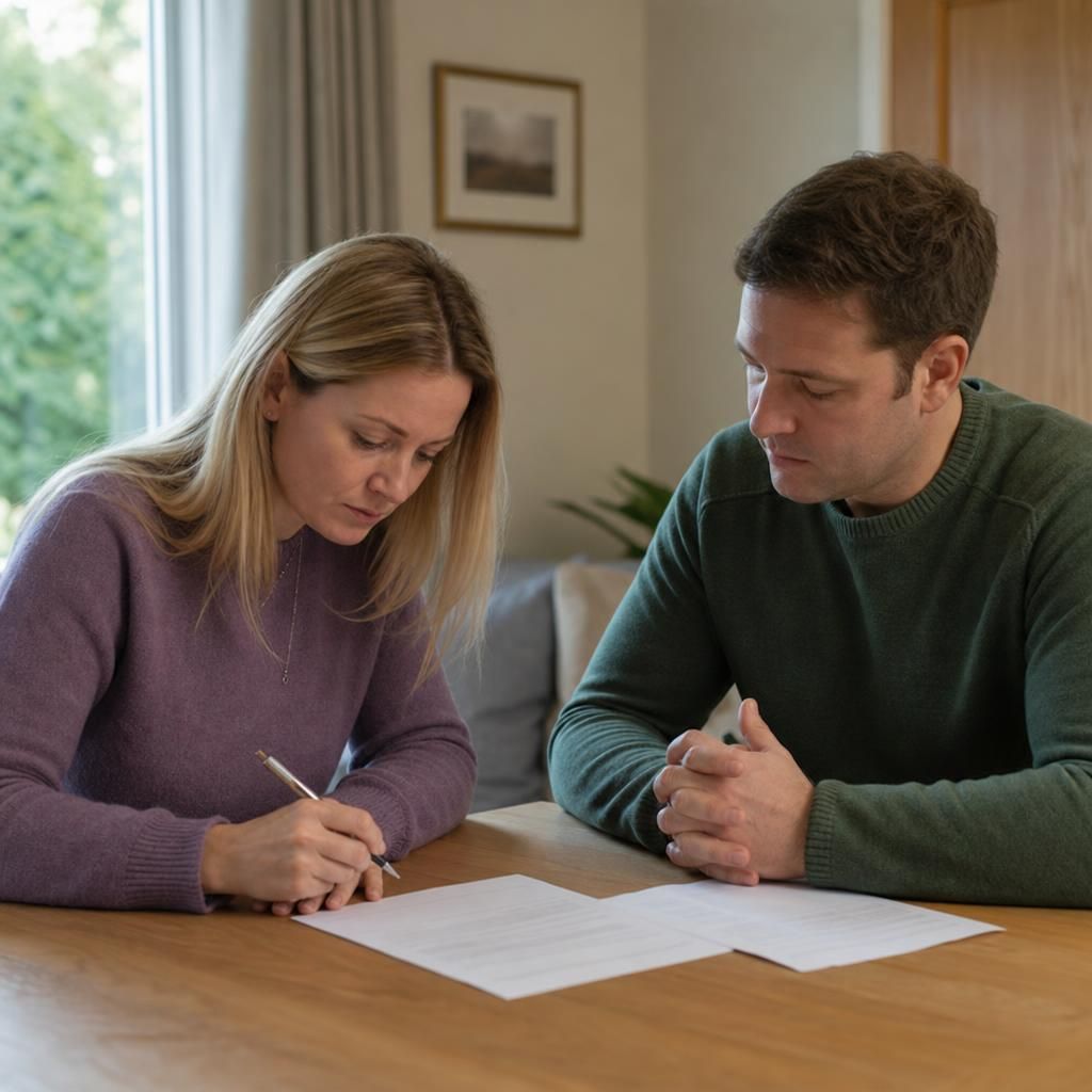 Couple signing divorce papers