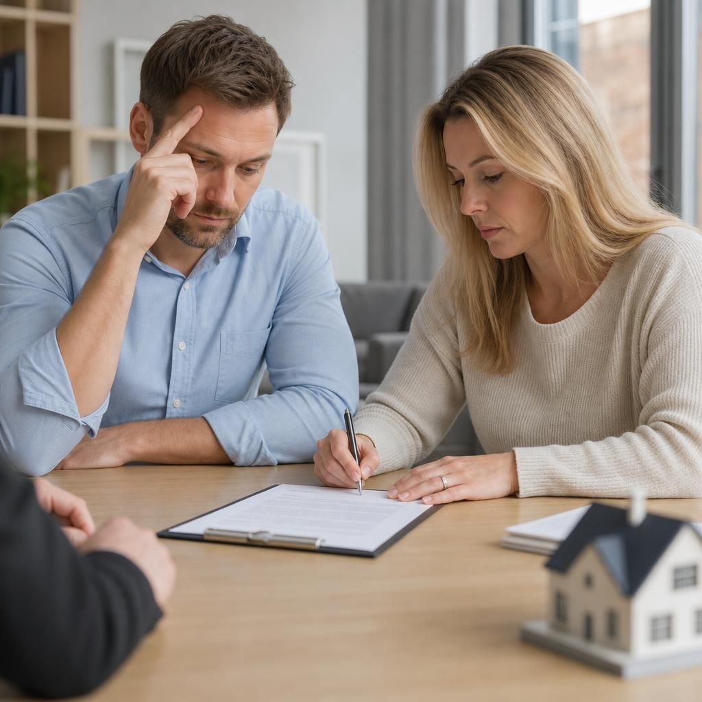 Couple discussing home sale