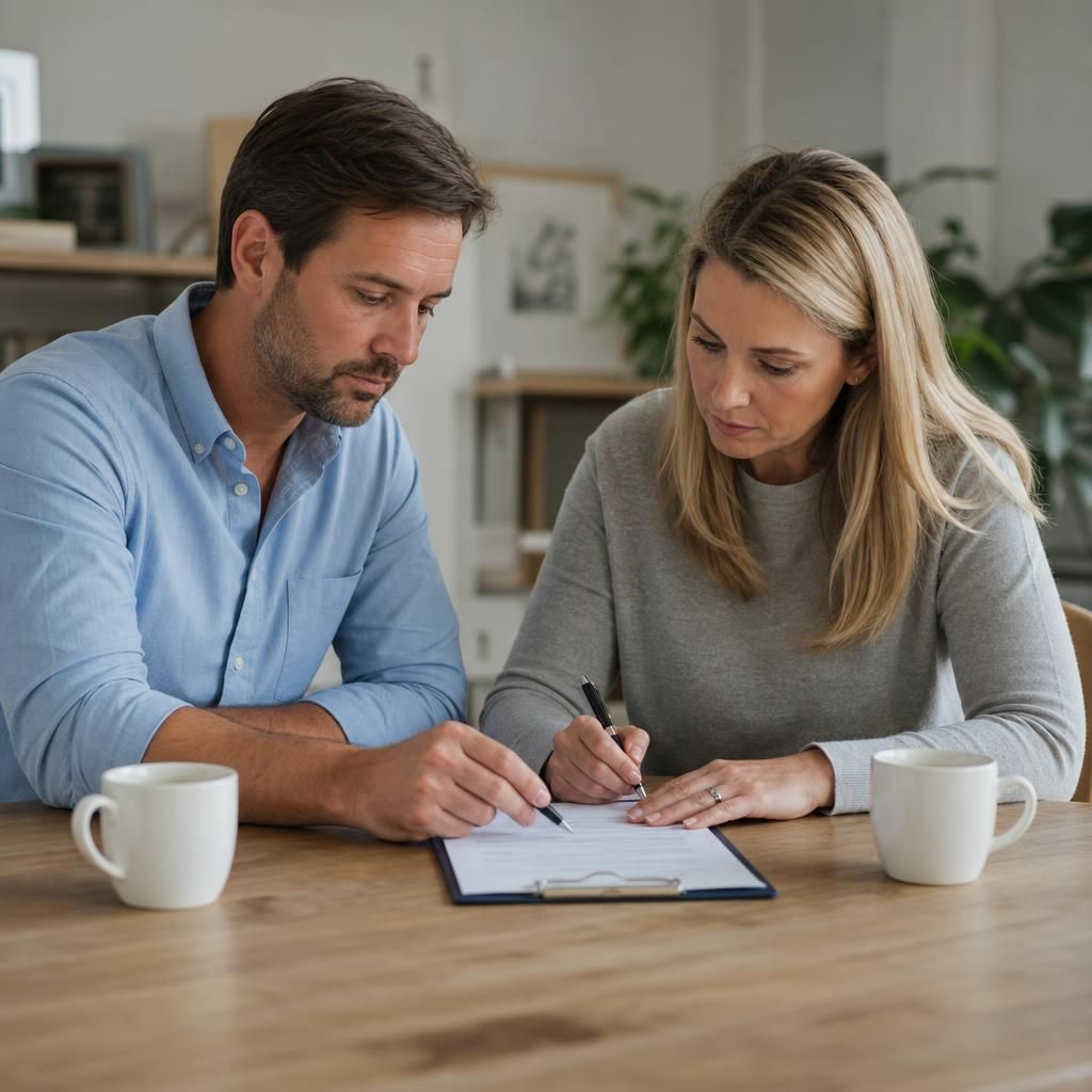 Couple agreeing terms with agent