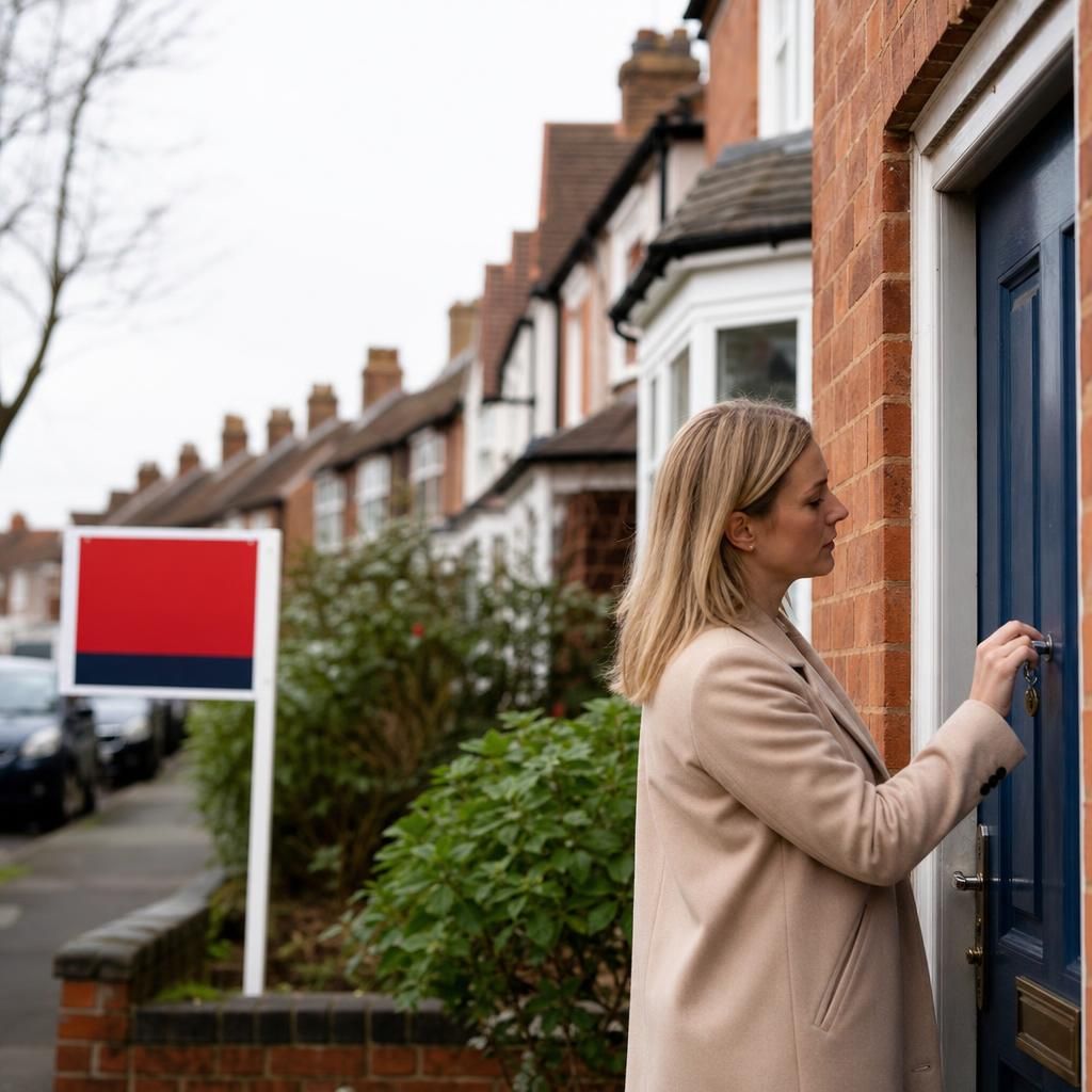 Family standing in front of their sold home
