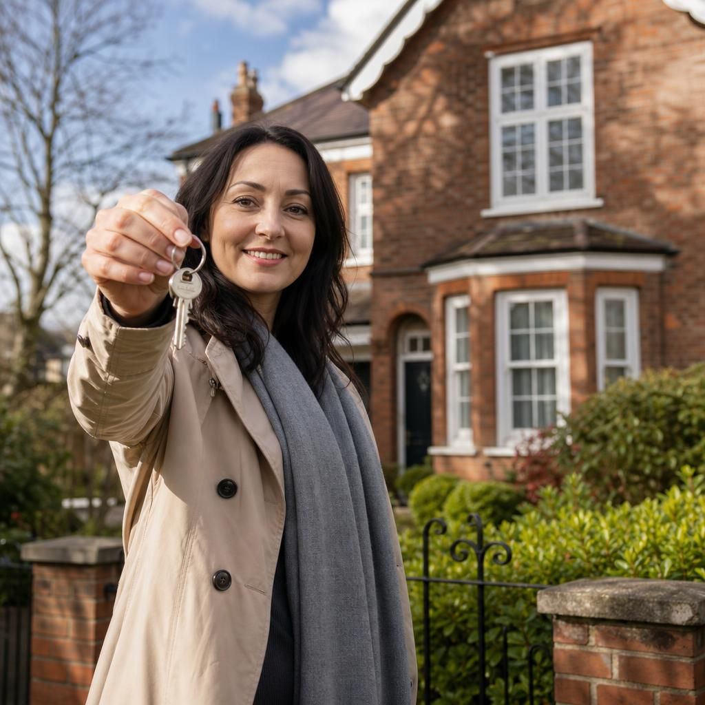 Single mother handing over house keys