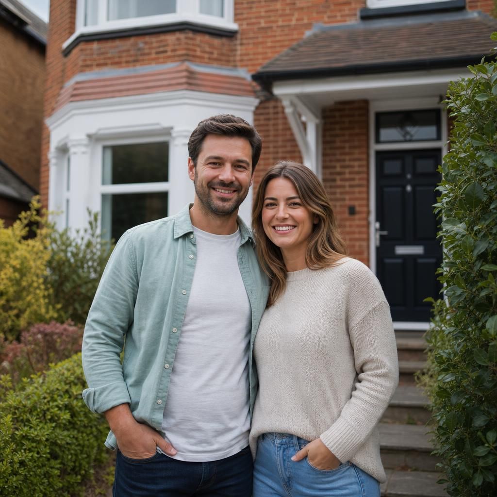Family celebrating sale of home