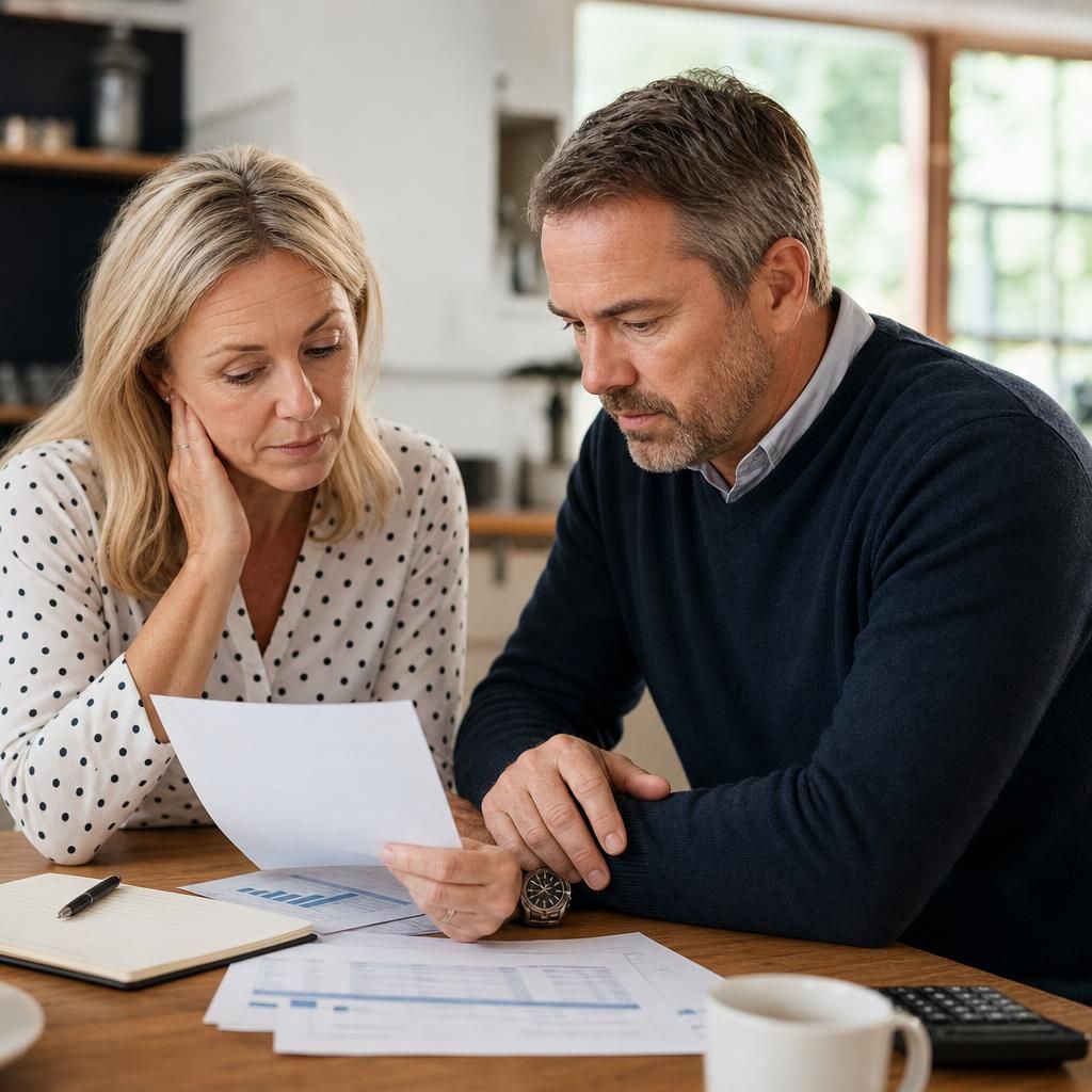 Stressed homeowner reviewing finances