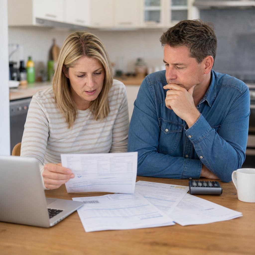 Smiling couple relieved after reaching a solution