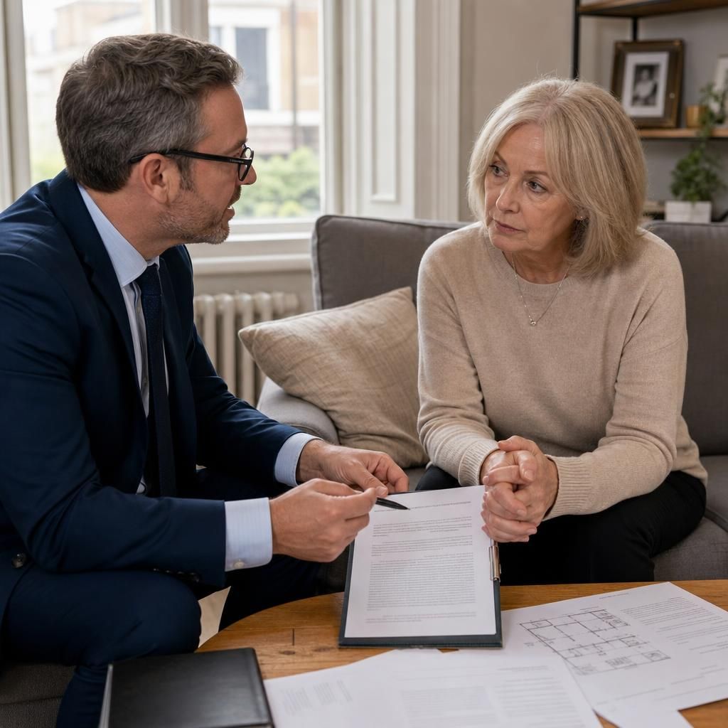Professional consultant guiding client on probate property sale